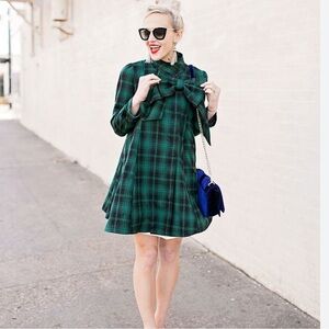 Chicwish Green Tartan Dolly Dress Coat plaid green blue sz M